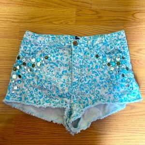H&M blue leopard printed with gemstones Jean Shorts